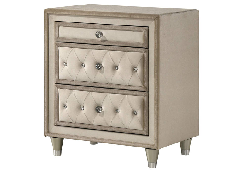 223522 Antonella Upholstered 3-drawer Nightstand Ivory and Camel