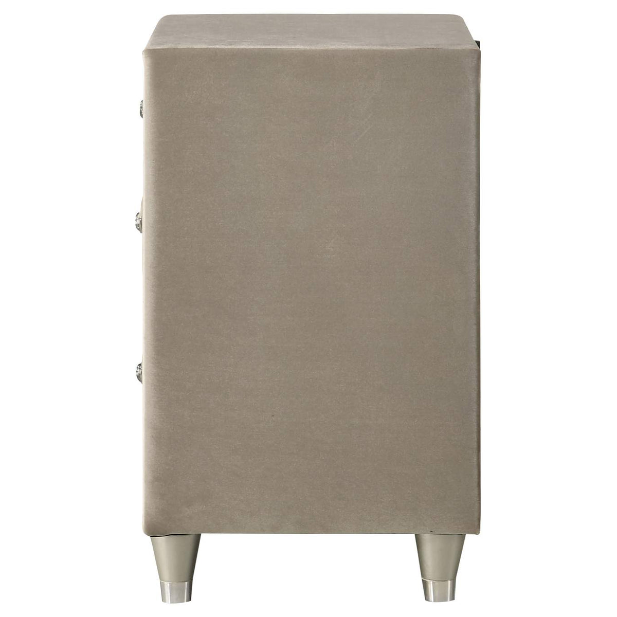 223522 Antonella Upholstered 3-drawer Nightstand Ivory and Camel