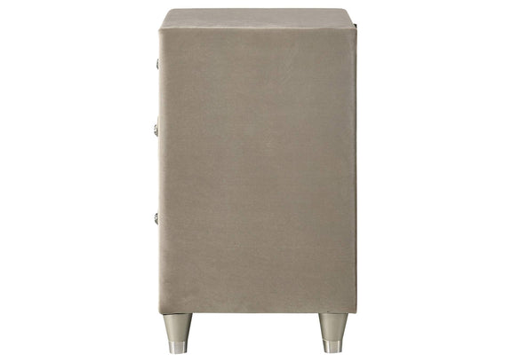 223522 Antonella Upholstered 3-drawer Nightstand Ivory and Camel