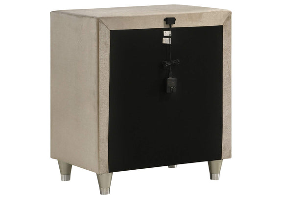 223522 Antonella Upholstered 3-drawer Nightstand Ivory and Camel