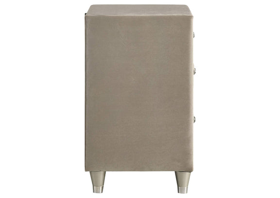 223522 Antonella Upholstered 3-drawer Nightstand Ivory and Camel