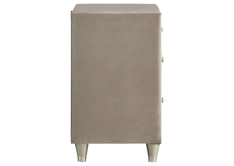 223522 Antonella Upholstered 3-drawer Nightstand Ivory and Camel