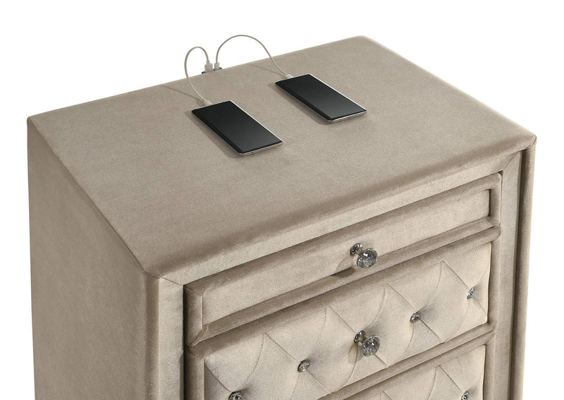 223522 Antonella Upholstered 3-drawer Nightstand Ivory and Camel