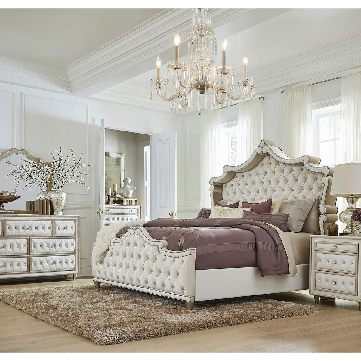223522 Antonella Upholstered 3-drawer Nightstand Ivory and Camel