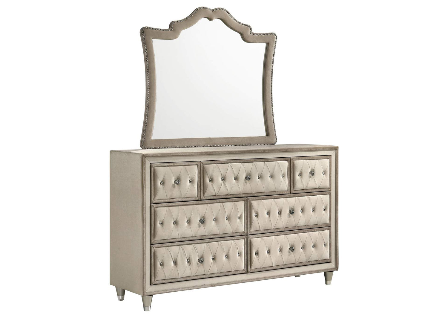 Antonella 7-drawer Upholstered Dresser with Mirror Ivory