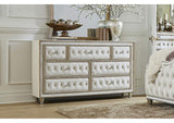 223523 Antonella 7-drawer Upholstered Dresser Ivory and Camel