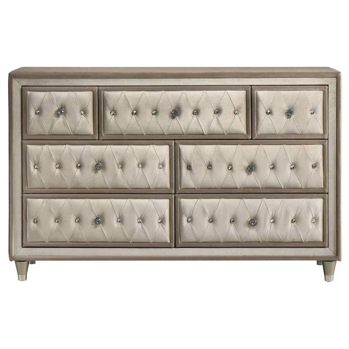 223523 Antonella 7-drawer Upholstered Dresser Ivory and Camel