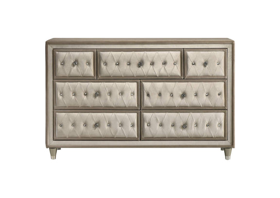 223523 Antonella 7-drawer Upholstered Dresser Ivory and Camel