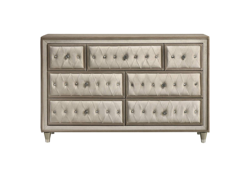 223523 Antonella 7-drawer Upholstered Dresser Ivory and Camel