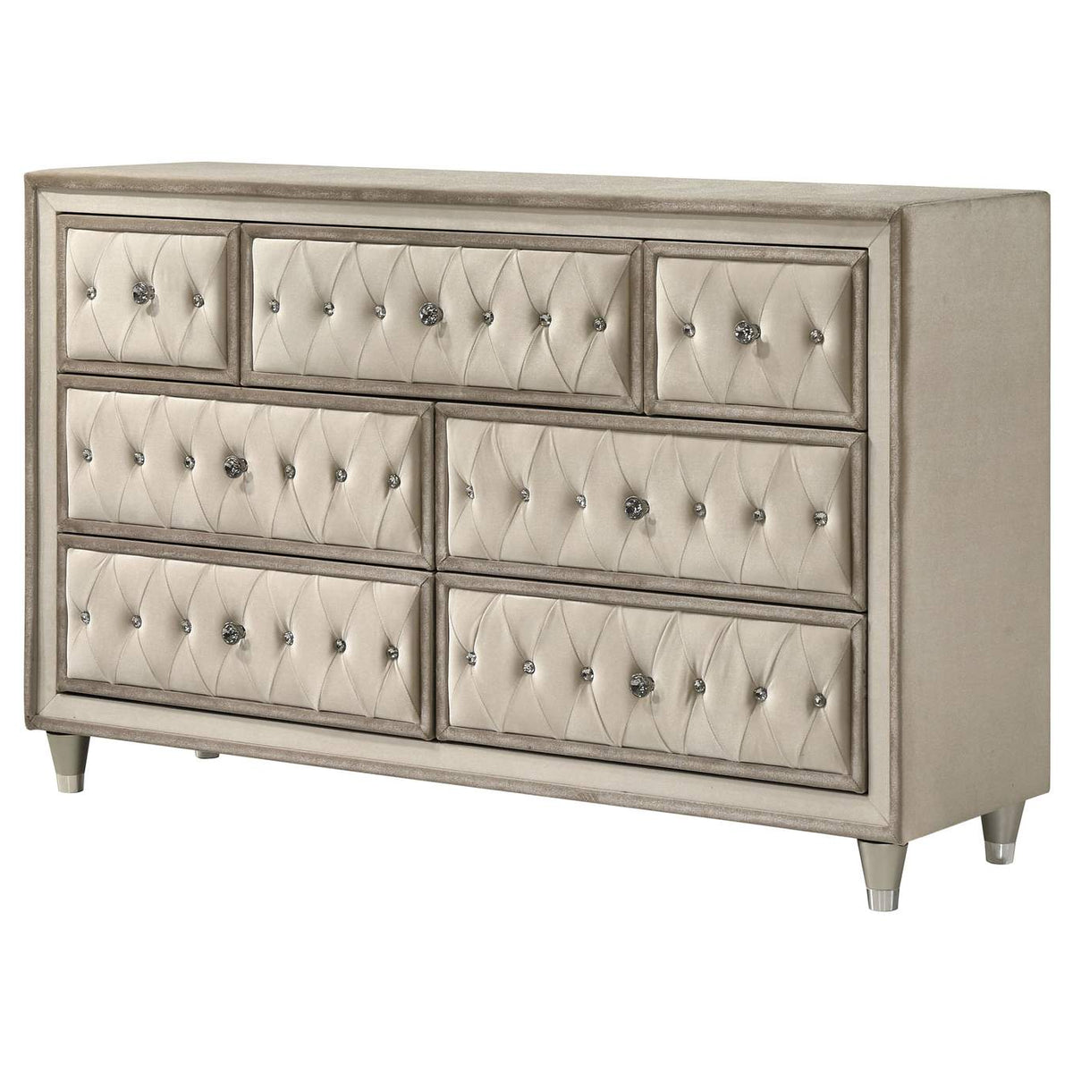 223523 Antonella 7-drawer Upholstered Dresser Ivory and Camel