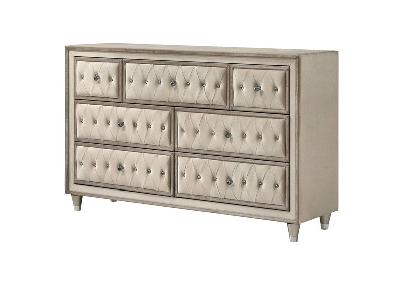 223523 Antonella 7-drawer Upholstered Dresser Ivory and Camel