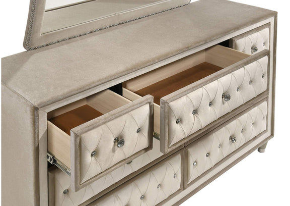 223523 Antonella 7-drawer Upholstered Dresser Ivory and Camel