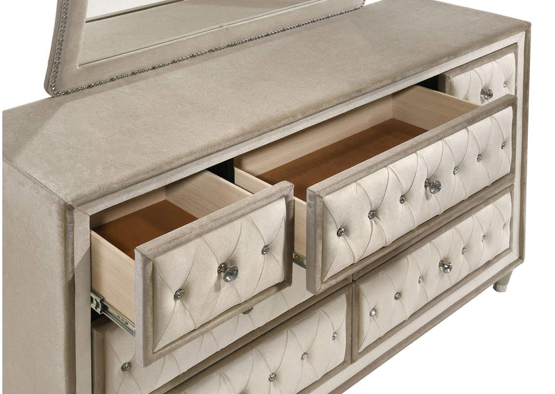 223523 Antonella 7-drawer Upholstered Dresser Ivory and Camel