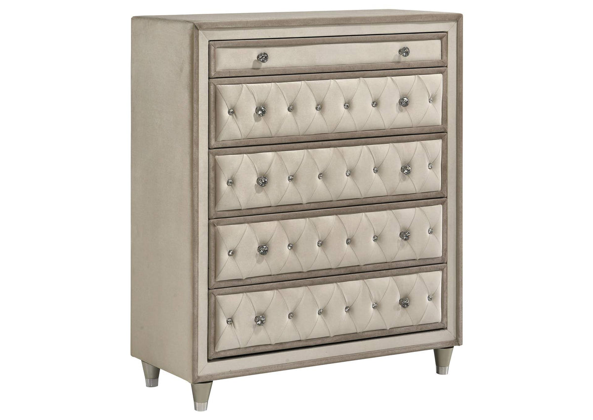 223525 Antonella 5-drawer Bedroom Chest Ivory and Camel