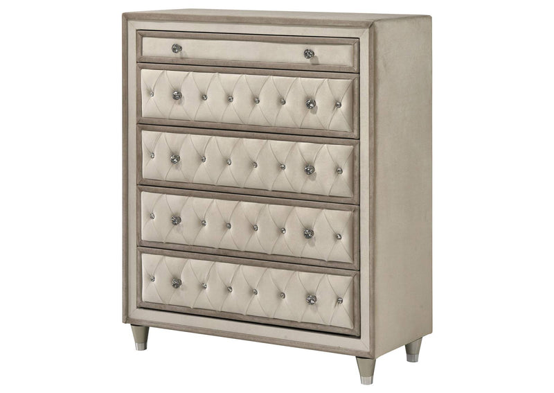 223525 Antonella 5-drawer Bedroom Chest Ivory and Camel