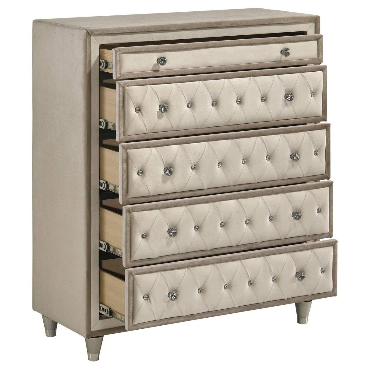 223525 Antonella 5-drawer Bedroom Chest Ivory and Camel