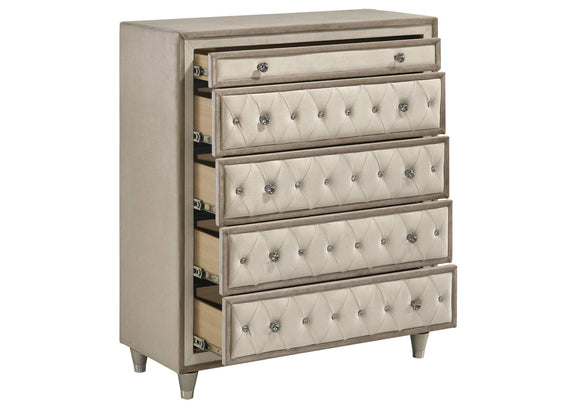 223525 Antonella 5-drawer Bedroom Chest Ivory and Camel