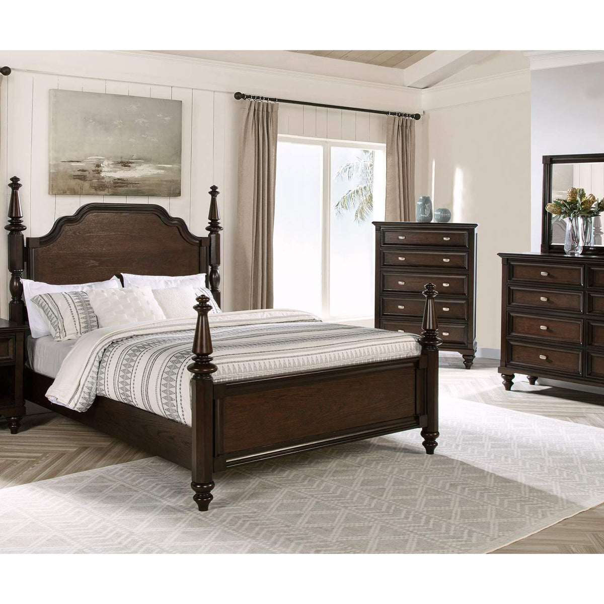 223631KW Andover 63-inch Four Poster California King Bed Dark Oak
