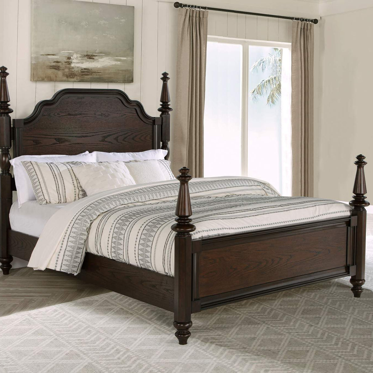 223631Q Andover 63-inch Four Poster Queen Bed Dark Oak
