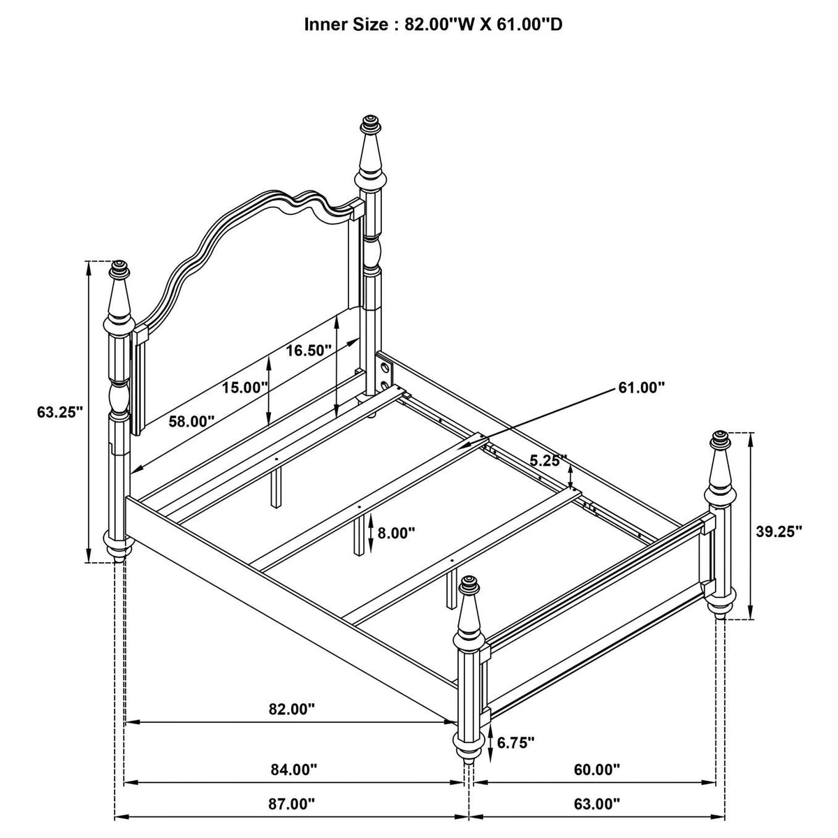 223631Q Andover 63-inch Four Poster Queen Bed Dark Oak