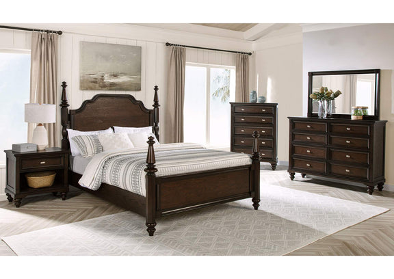 223631Q Andover 63-inch Four Poster Queen Bed Dark Oak