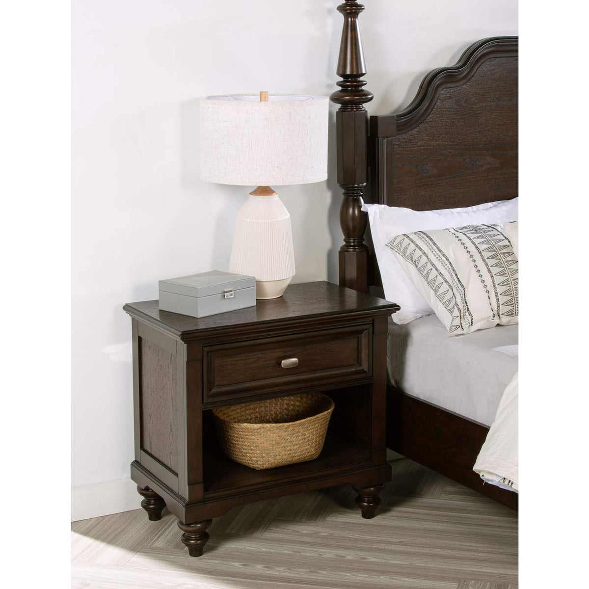 223632 Andover 1-drawer Nightstand Bedside Table Dark Oak
