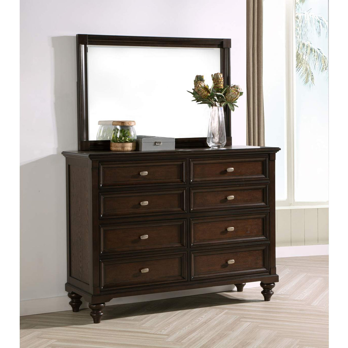 223633M Andover 8-drawer Dresser and Mirror Dark Oak