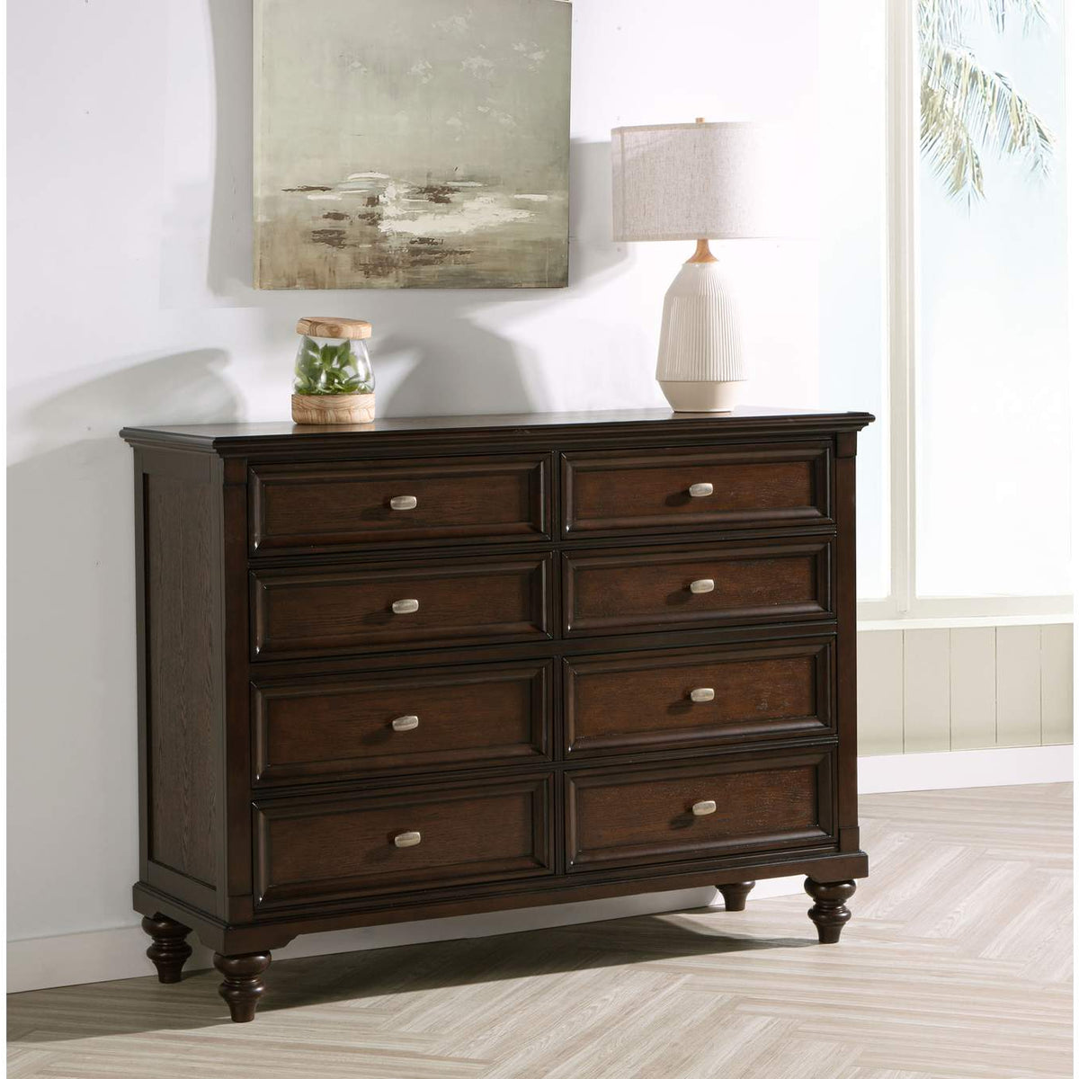 223633 Andover 8-drawer Dresser Cabinet Dark Oak