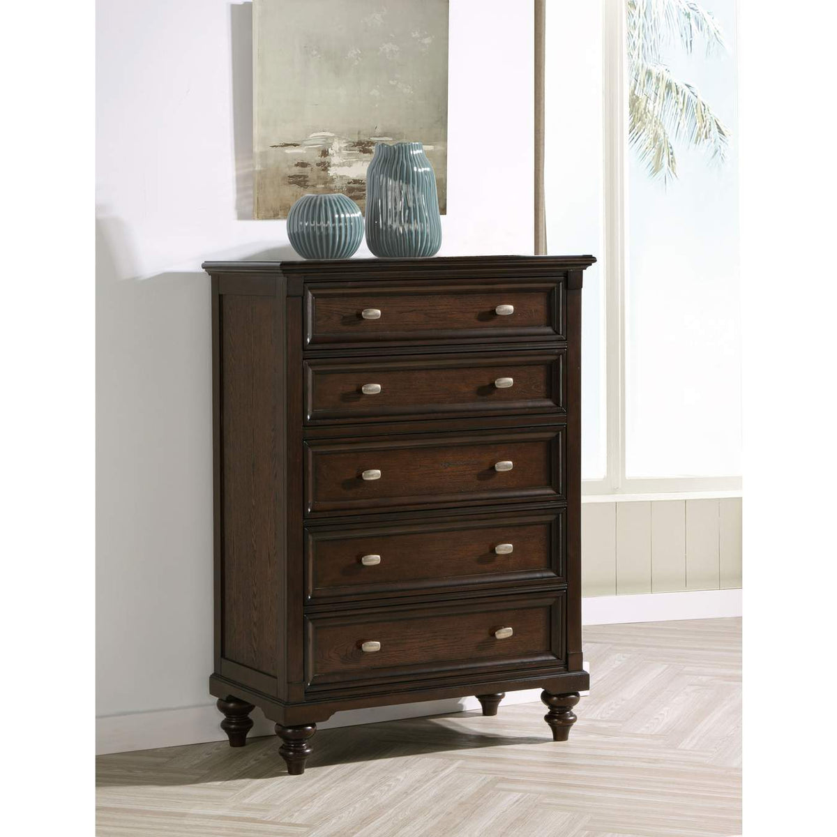 223635 Andover 5-drawer Chest of Drawers Dark Oak