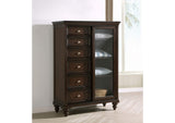 223637 Andover 6-drawer Tempered Glass Door Chest Dark Oak
