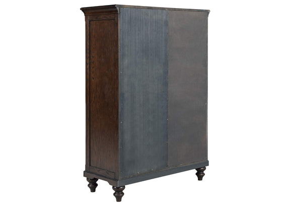 223637 Andover 6-drawer Tempered Glass Door Chest Dark Oak