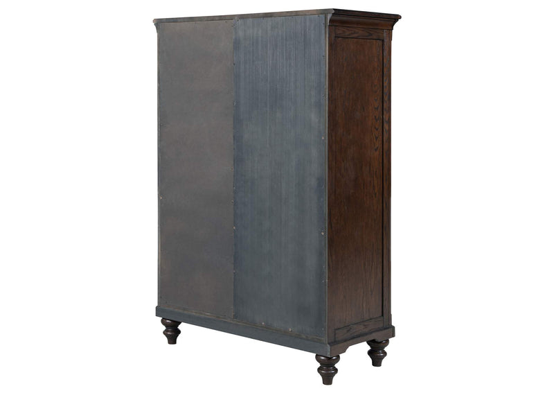 223637 Andover 6-drawer Tempered Glass Door Chest Dark Oak