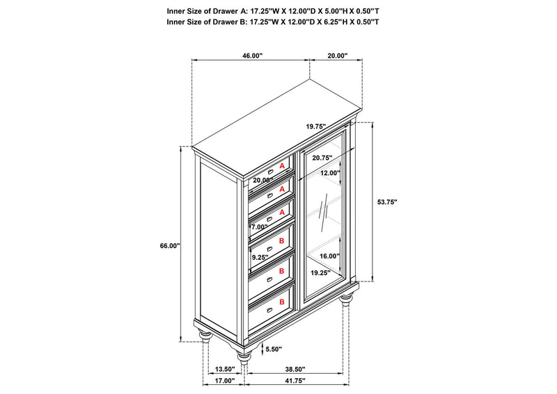 223637 Andover 6-drawer Tempered Glass Door Chest Dark Oak