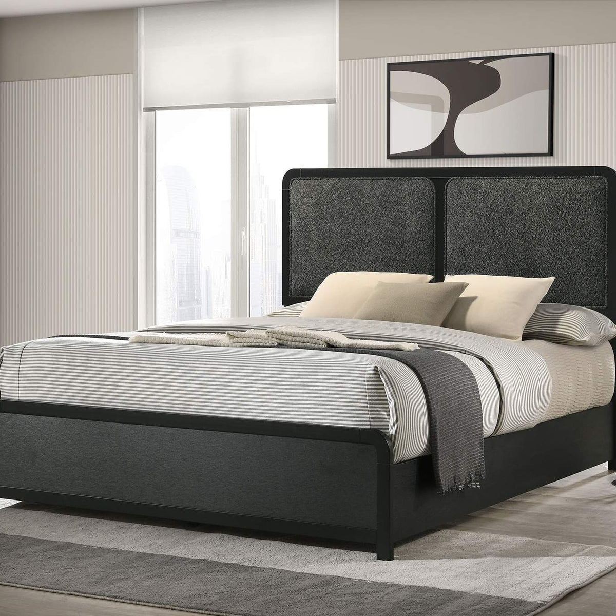 223661KE Cavelle 51-inch Upholstered Eastern King Panel Bed Black