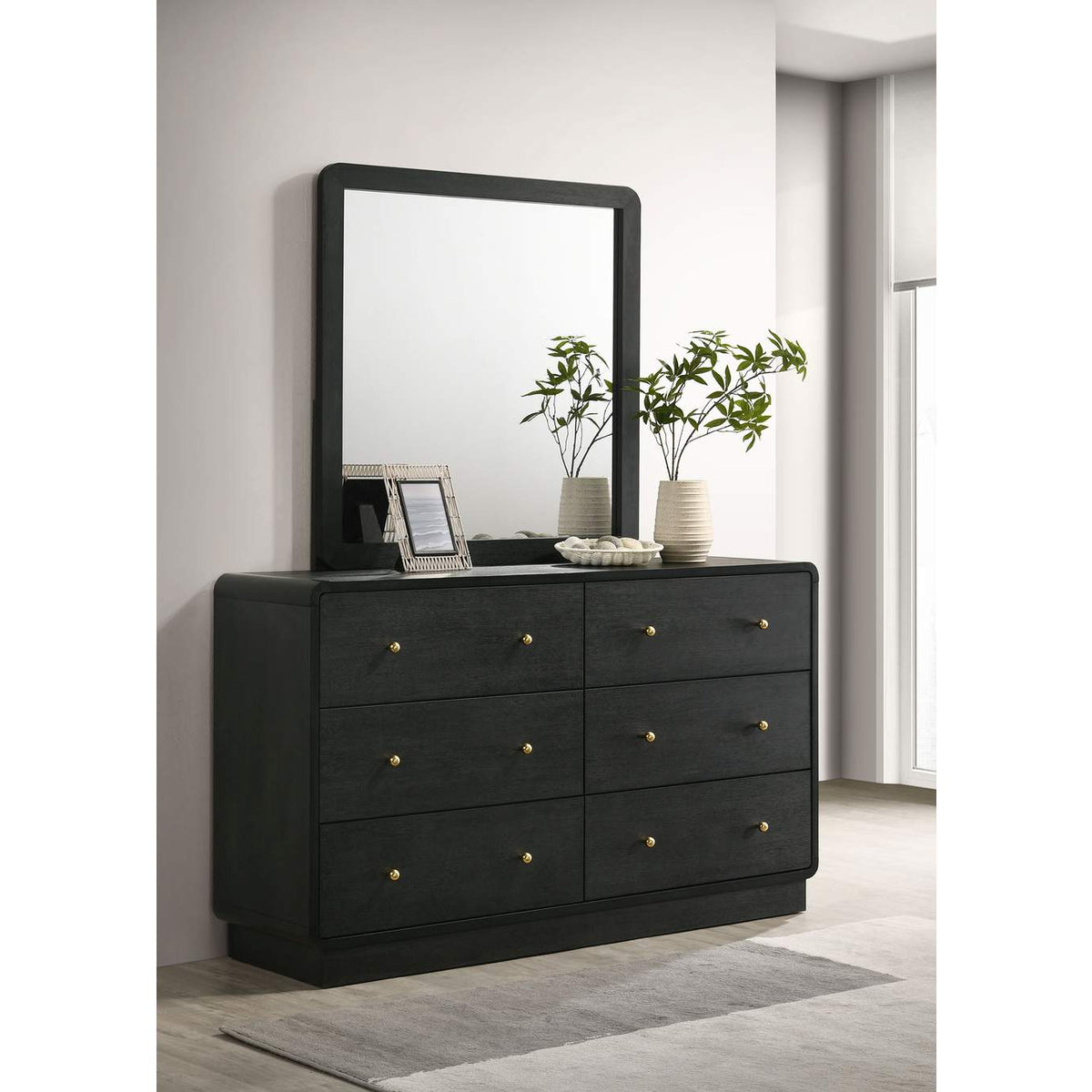 223663M Cavelle 6-drawer Dresser and Mirror Black