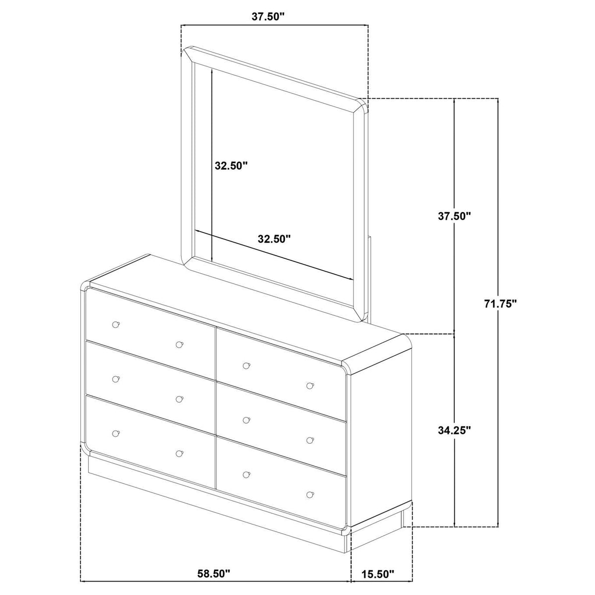 223663M Cavelle 6-drawer Dresser and Mirror Black