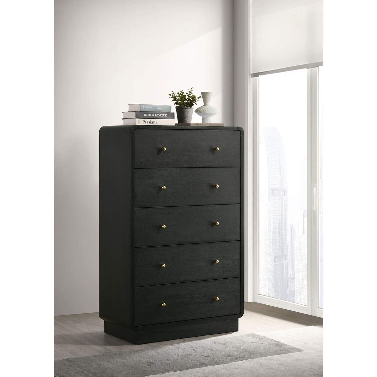 223665 Cavelle 5-drawer Chest of Drawers Black