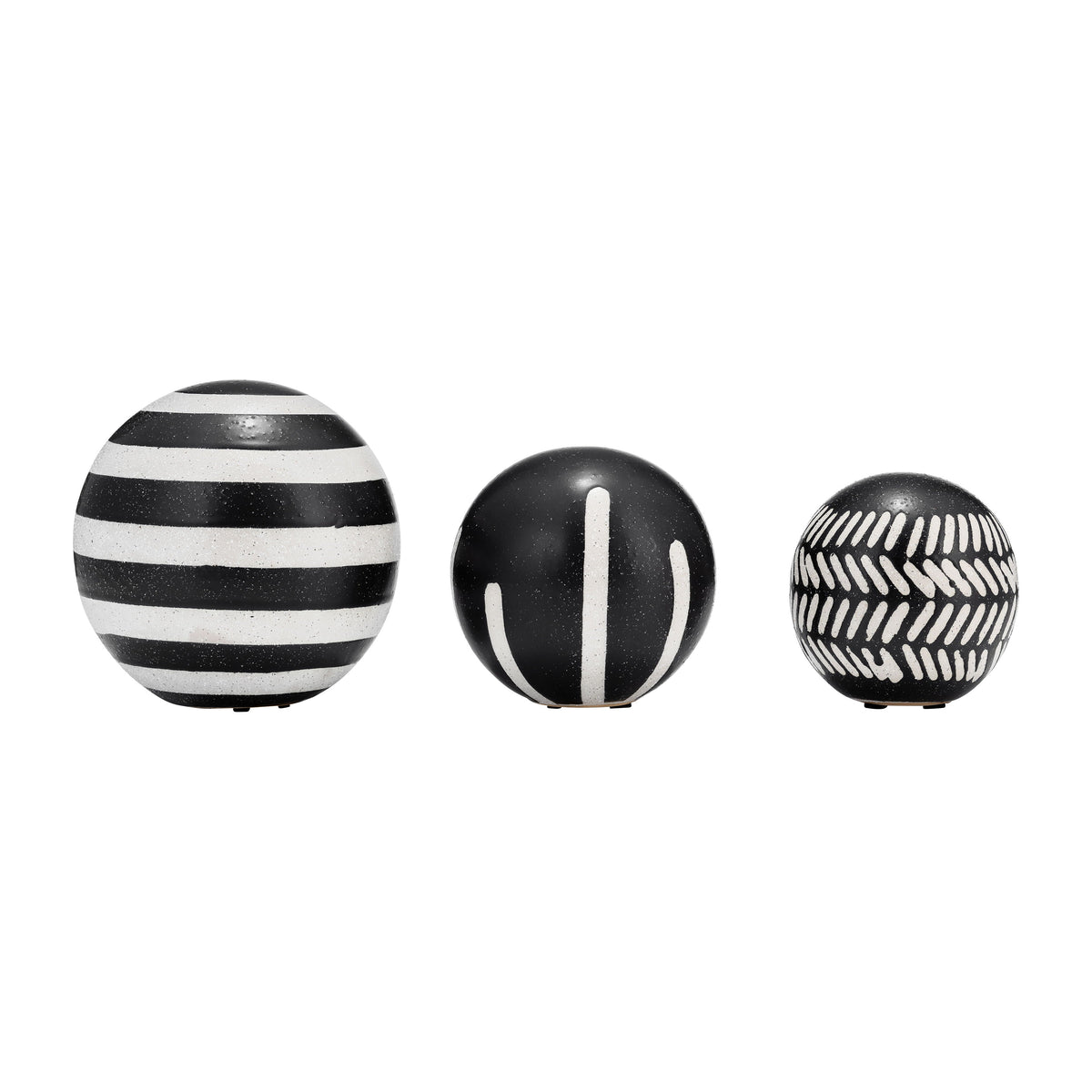 4" / 5" / 6" Ceramic Tribal Orbs (Set of 3) - Black / Ivory