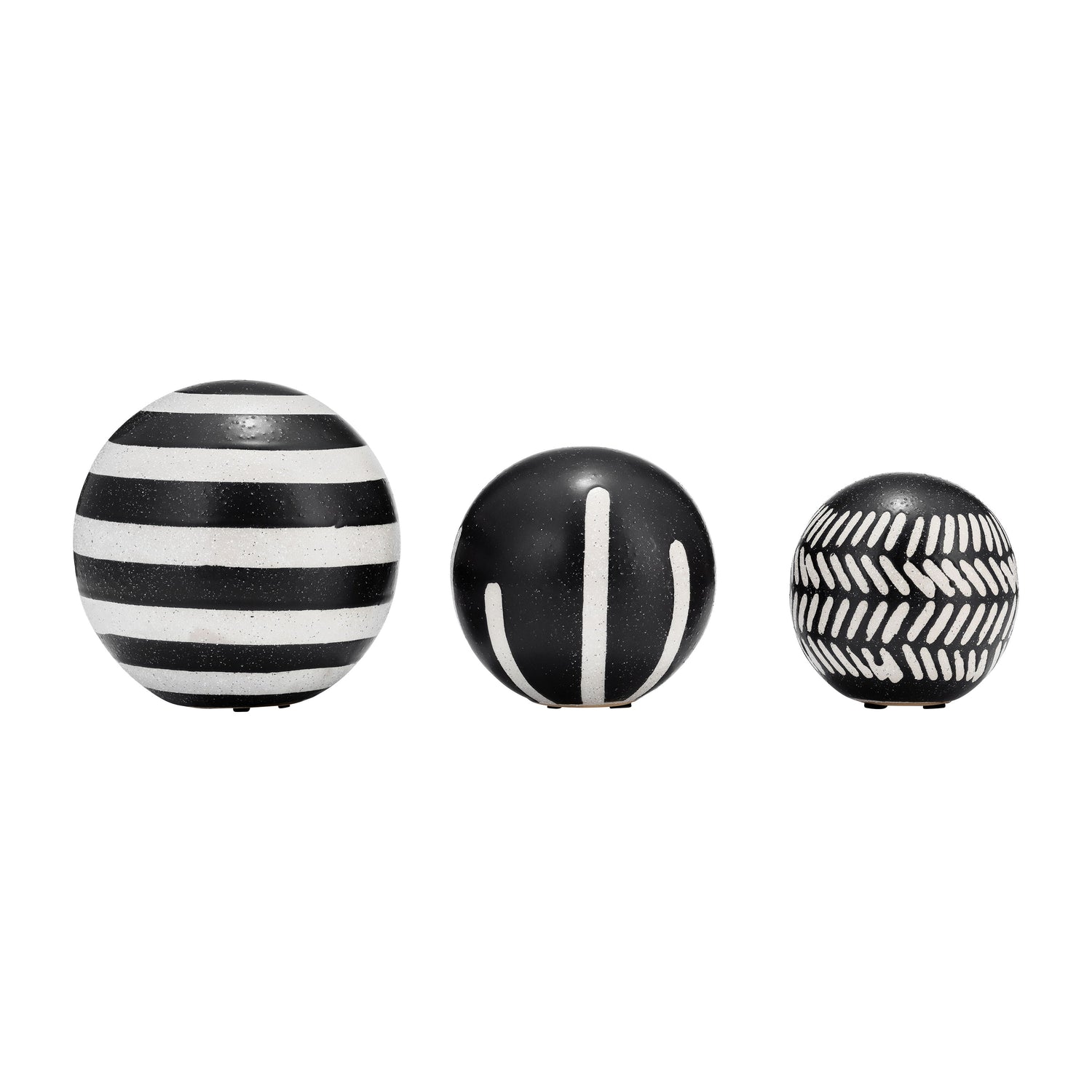 4" / 5" / 6" Ceramic Tribal Orbs (Set of 3) - Black / Ivory