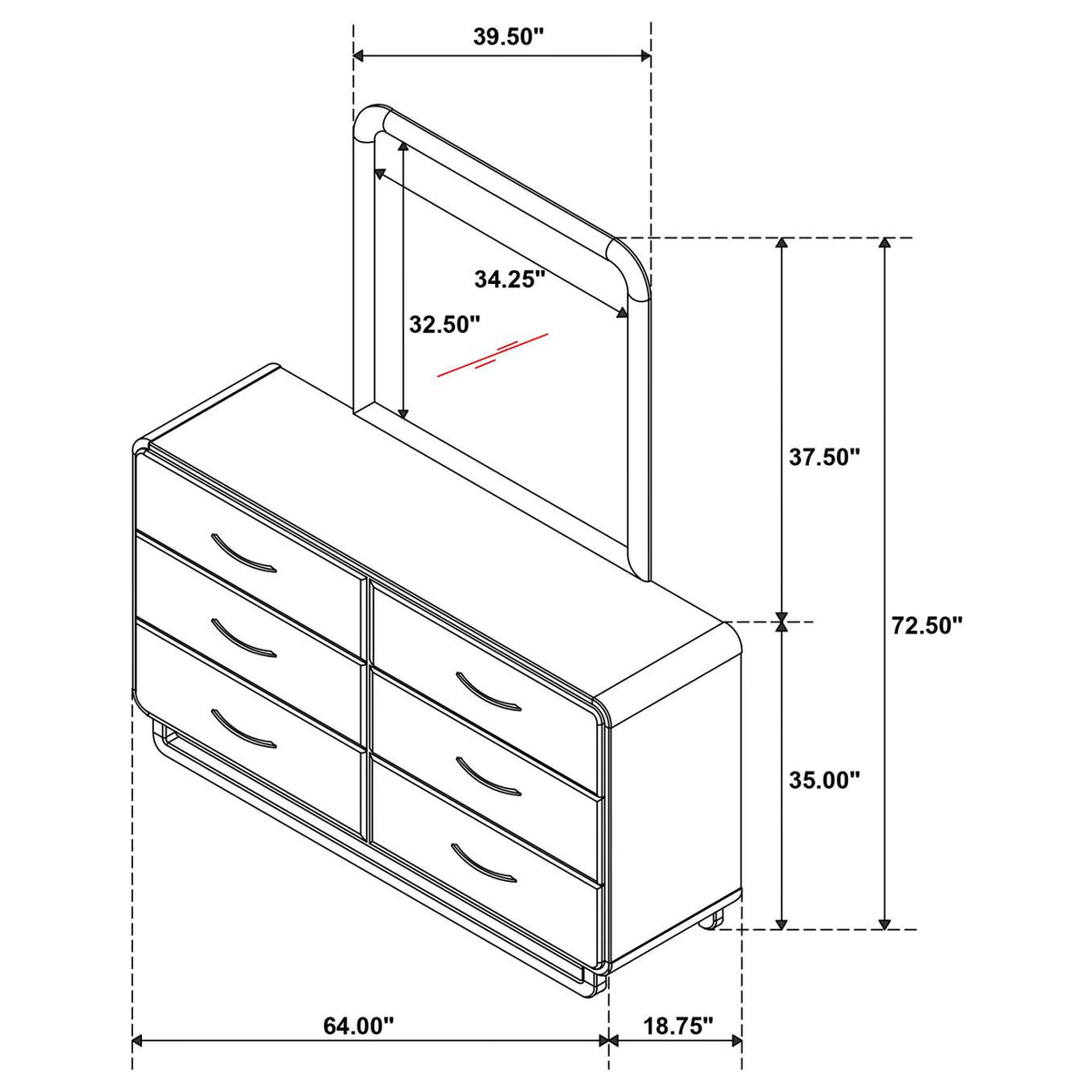 224273M Amsbury 6-drawer Dresser and Mirror Nutmeg
