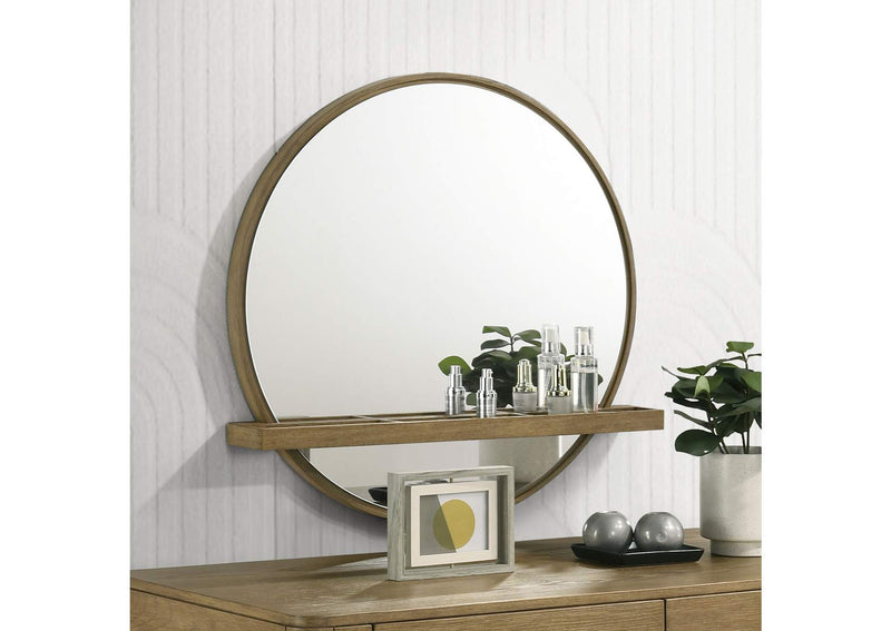 224308 Arini Round Vanity Wall Mirror with Shelf Sand Wash