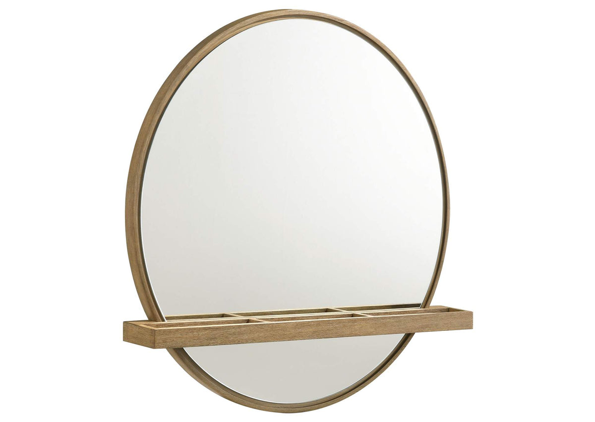 224308 Arini Round Vanity Wall Mirror with Shelf Sand Wash