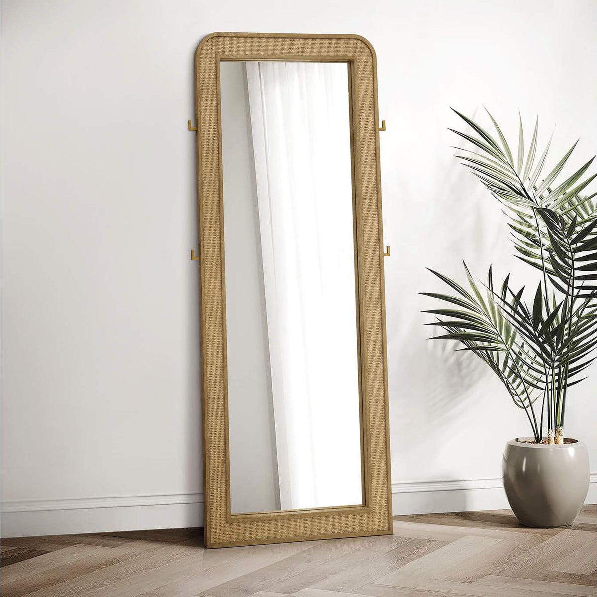 224309 Arini Cane Weave Full Length Standing Floor Mirror Sand Wash