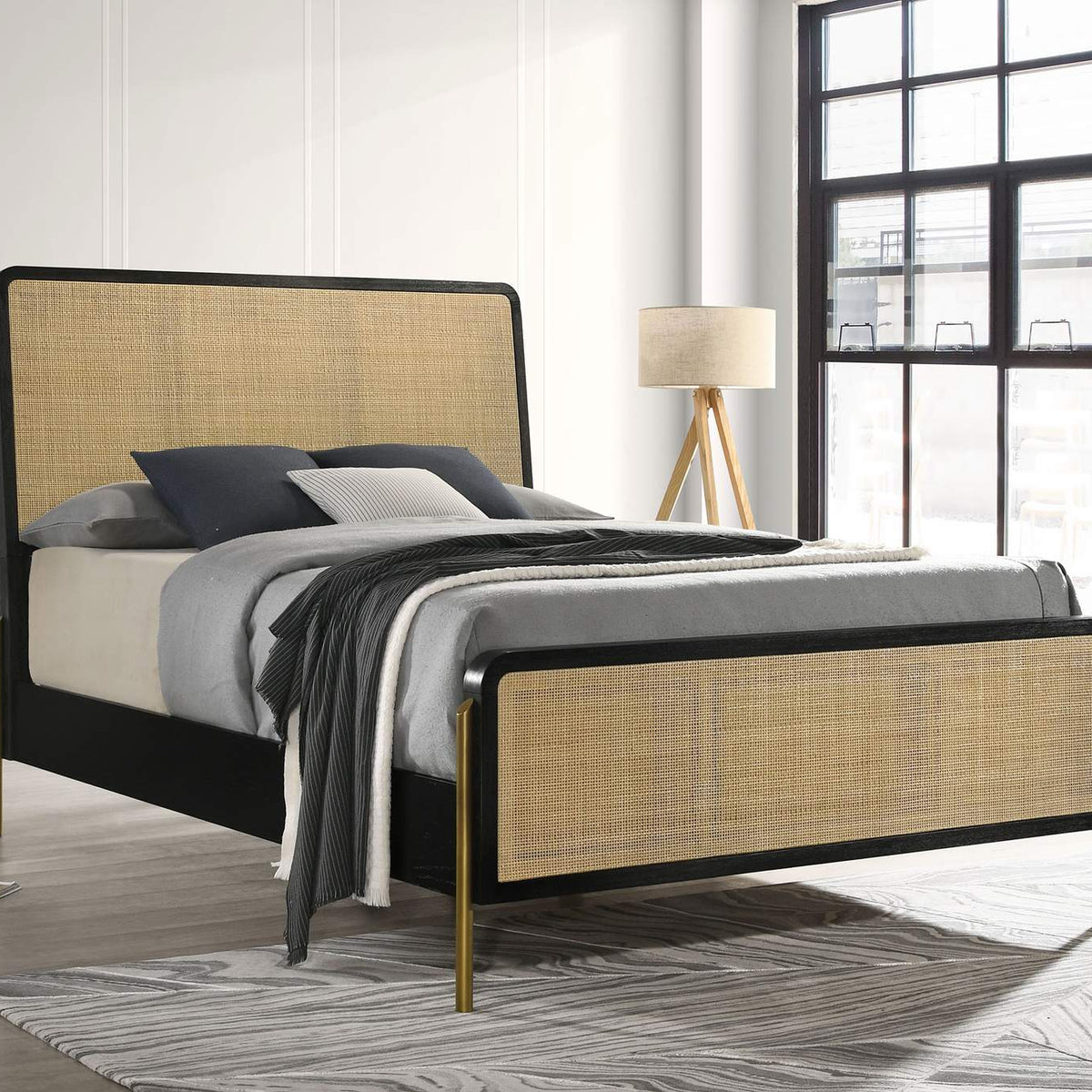 224330KW Arini Rattan California King Panel Bed Black and Natural