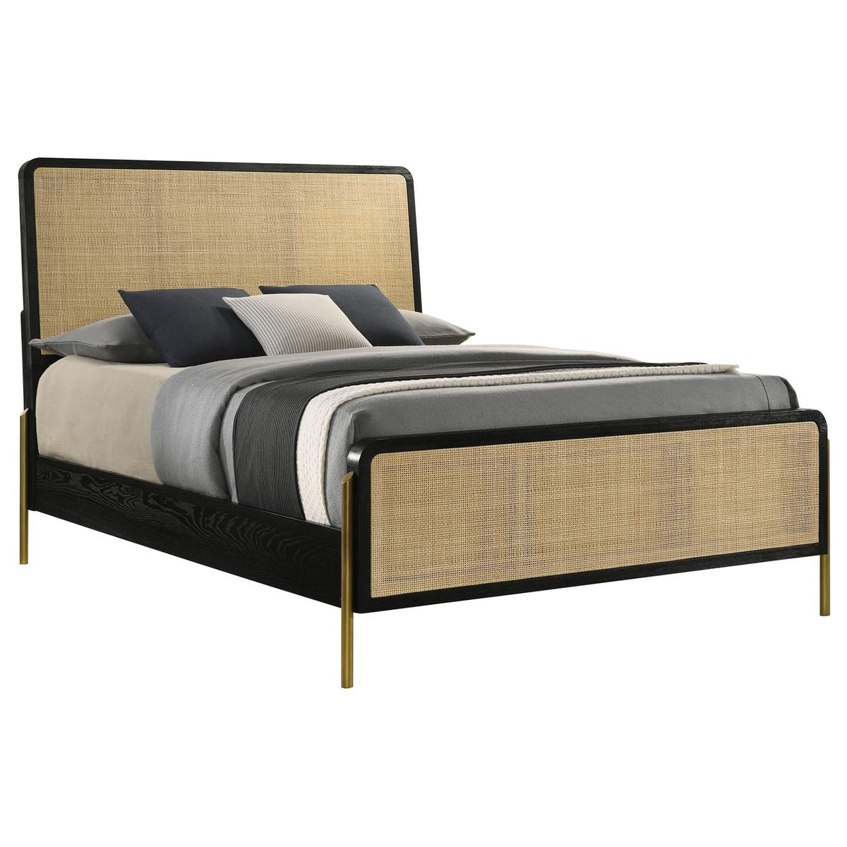 224330KW Arini Rattan California King Panel Bed Black and Natural