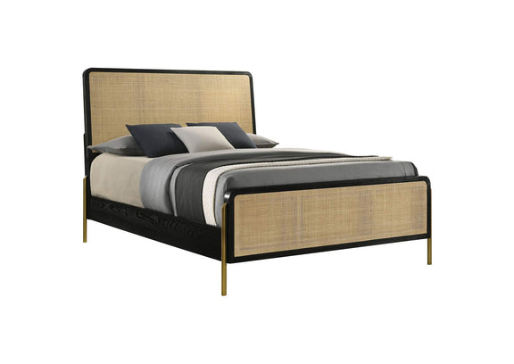 224330KW Arini Rattan California King Panel Bed Black and Natural