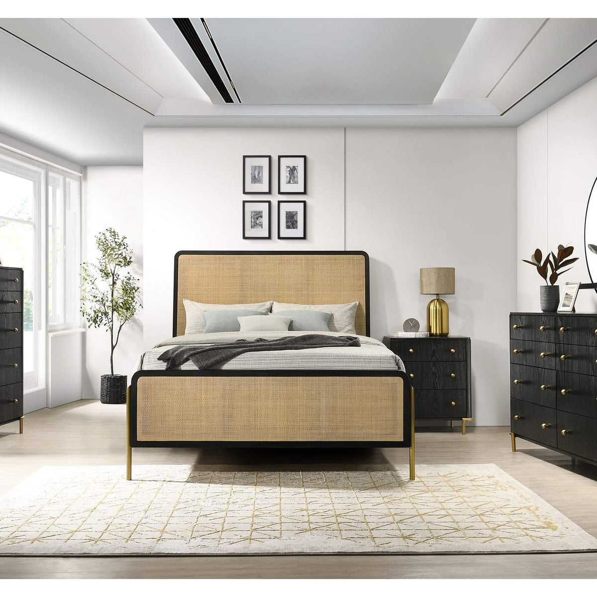224330KW Arini Rattan California King Panel Bed Black and Natural