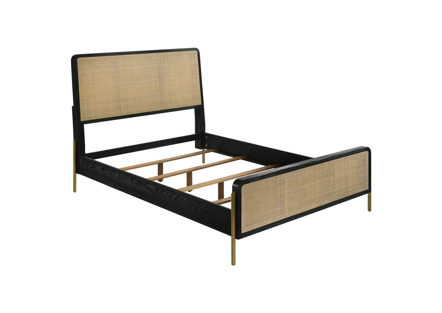 Arini Rattan Queen Panel Bed Black and Natural