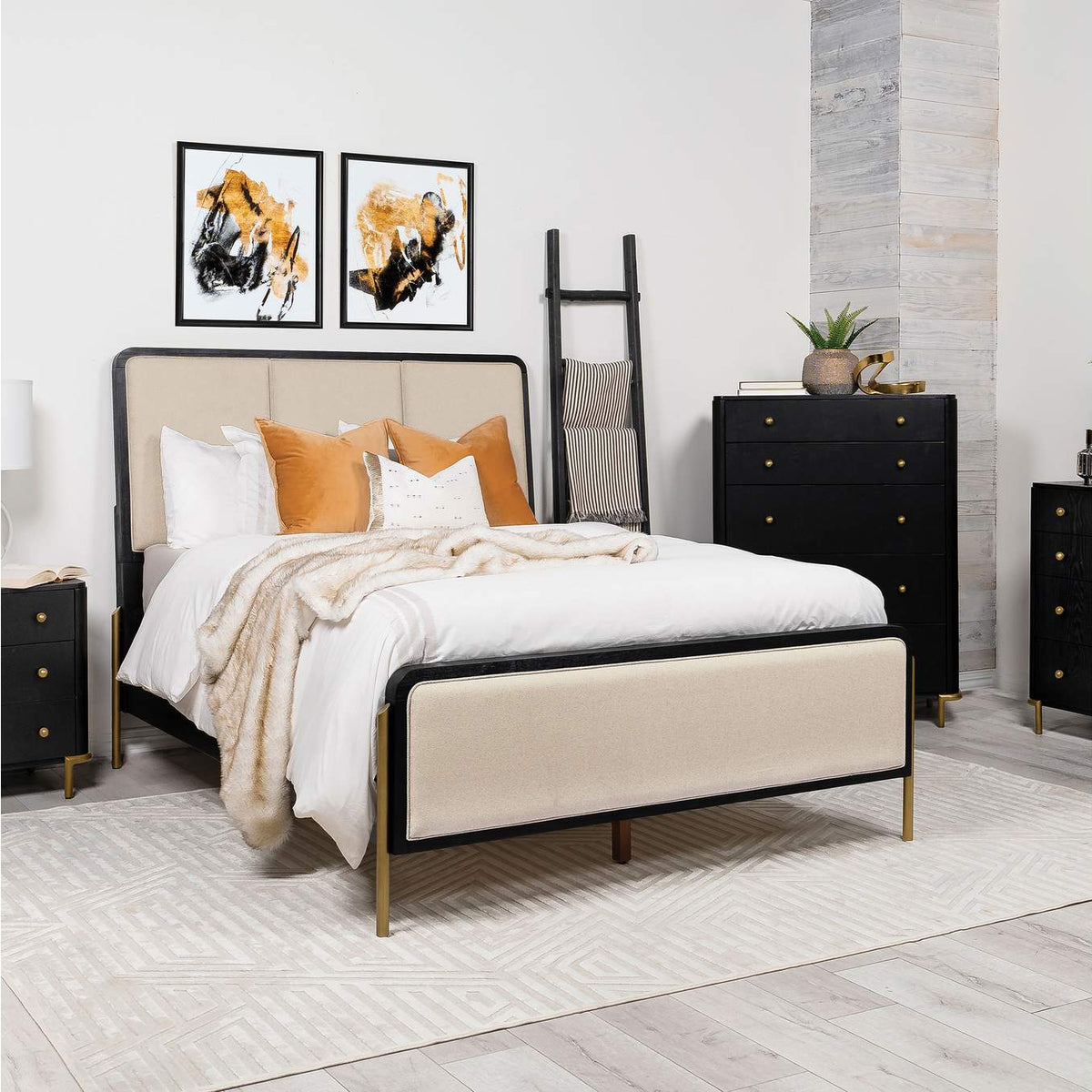 224331KWCRM Arini 56-inch California King Panel Bed Cream and Black