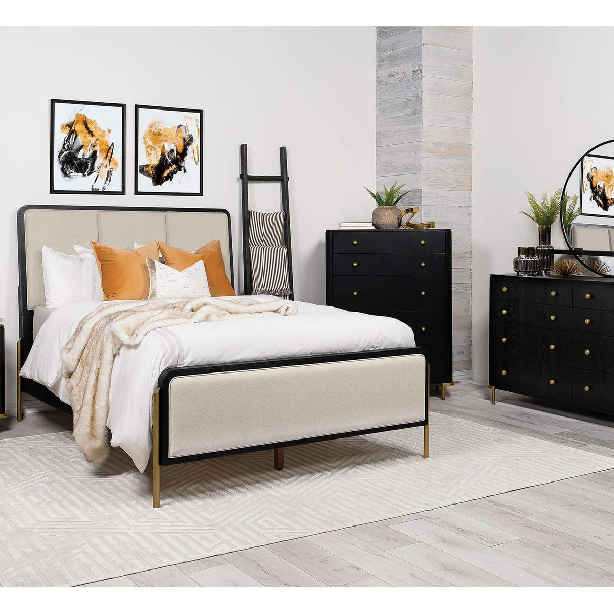 224331QCRM Arini 56-inch Queen Panel Bed Cream and Black